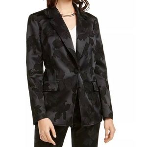 Alfani Women's Jacket Floral Jacquard Blazer Satin Black Size Small